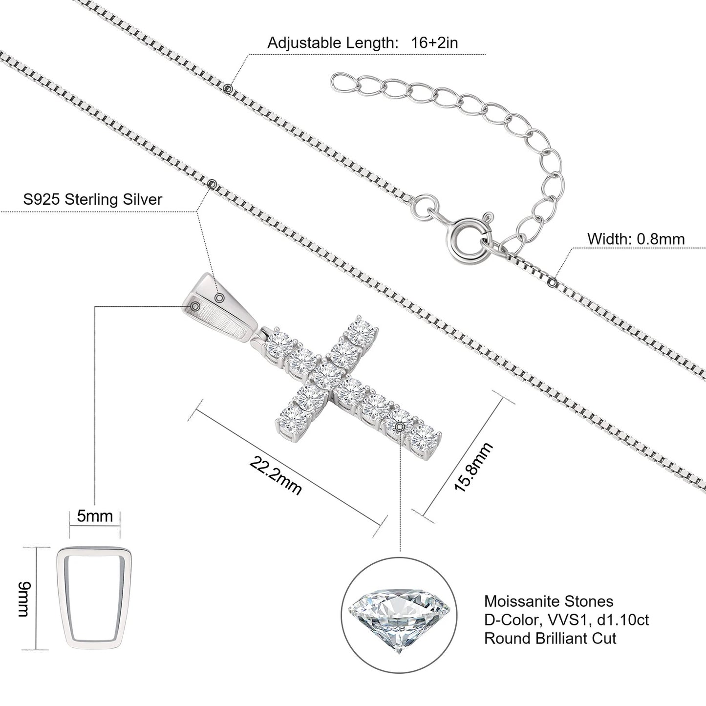 S925 Moissanite Cross Necklace