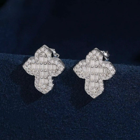 Baguette Cross Moissanite Studs