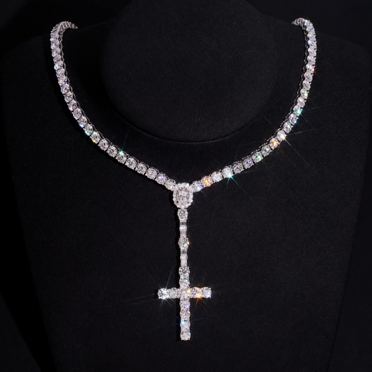 5mm Moissanite Rosary Cross Necklace