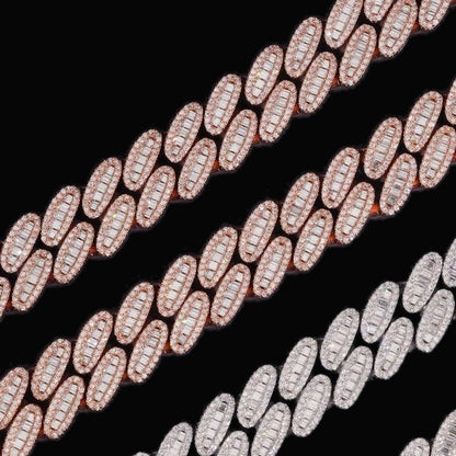 Rose gold baguette 15mm moissanite Cuban link bracelet
