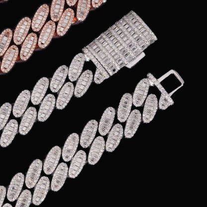 Silver baguette 15mm moissanite Cuban link bracelet