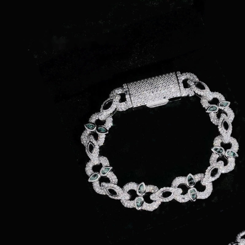 13mm silver Bezel-Set Moissanite Cuban Link Bracelet