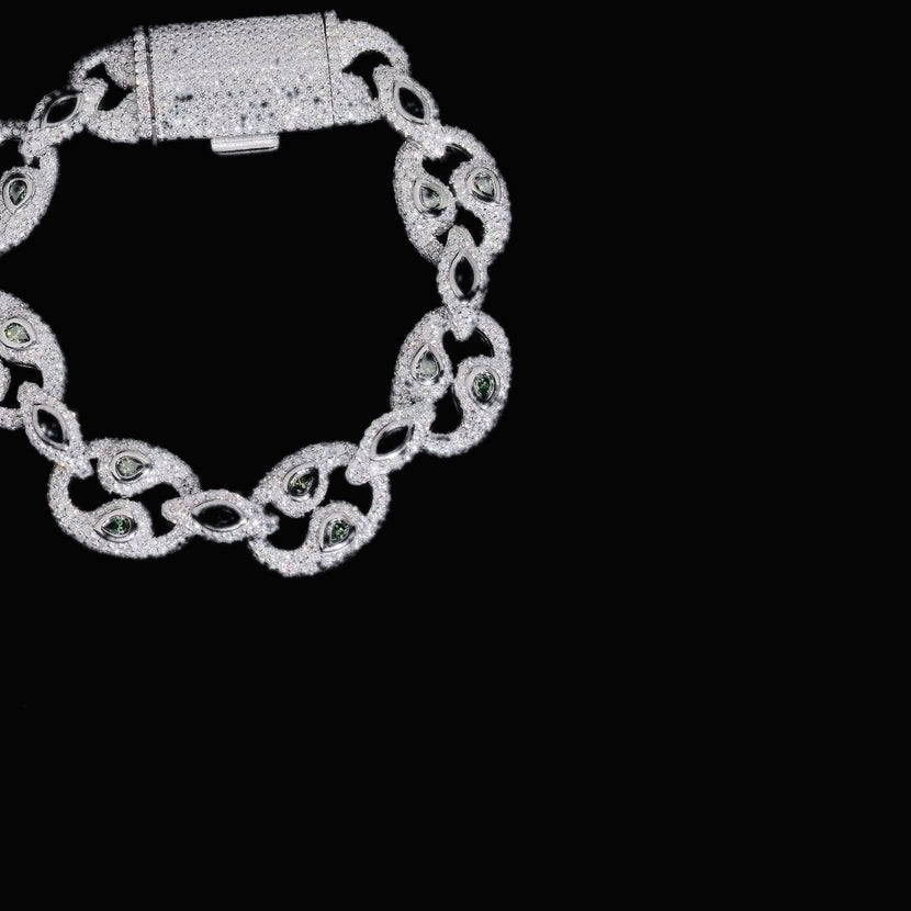 15mm silver Bezel-Set Moissanite Cuban Link Bracelet