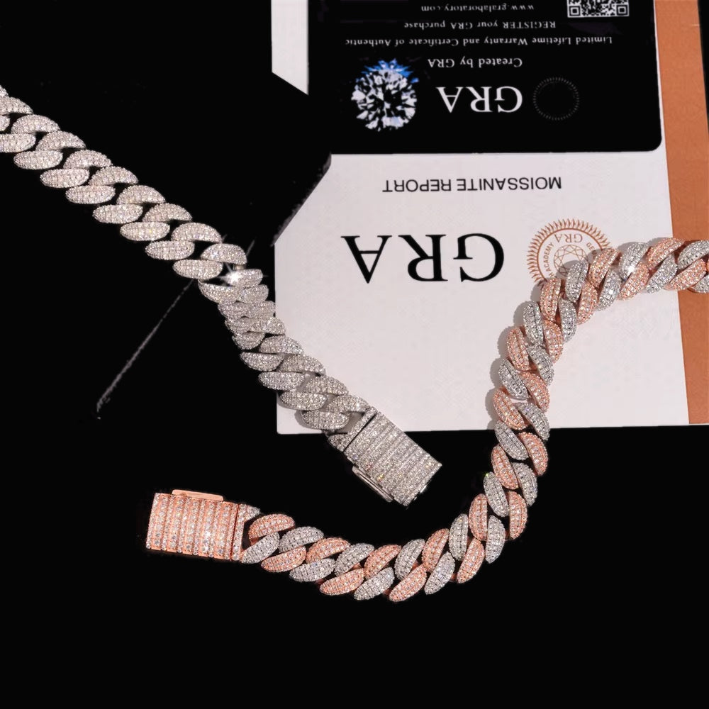 13mm moissanite Cuban link bracelet clasp and finish detail on black